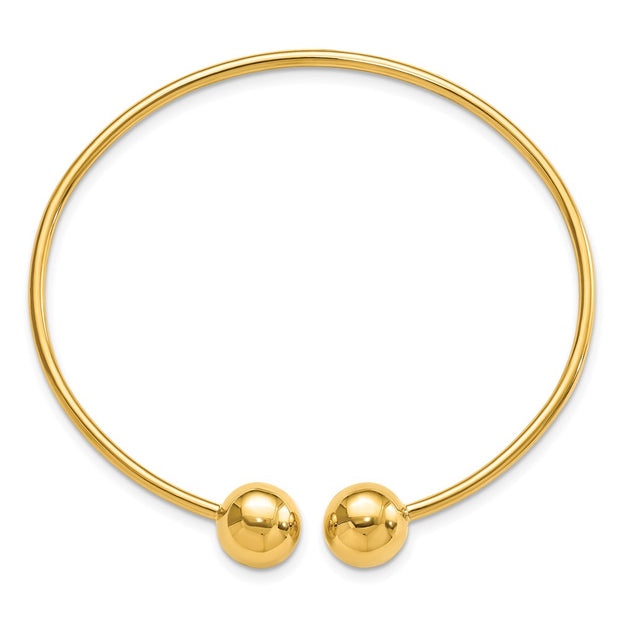 14K Polished Ball Flexible Oval Cuff Bangle Bracelet