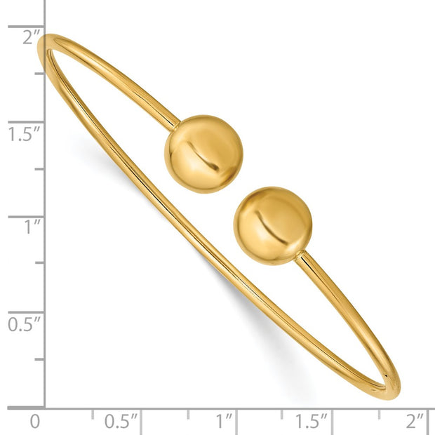 14K Polished Ball Flexible Oval Cuff Bangle Bracelet