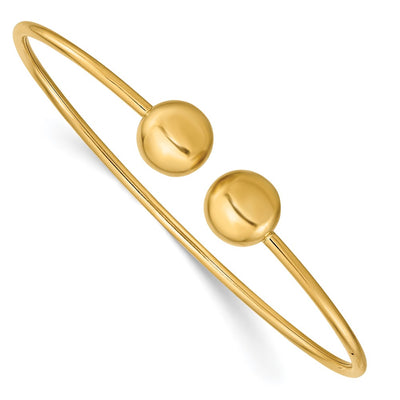14K Polished Ball Flexible Oval Cuff Bangle Bracelet