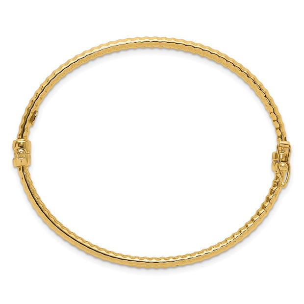 14K Polished and Textured Hinged Oval Bangle Bracelet