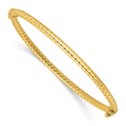 14K Polished and Textured Hinged Oval Bangle Bracelet