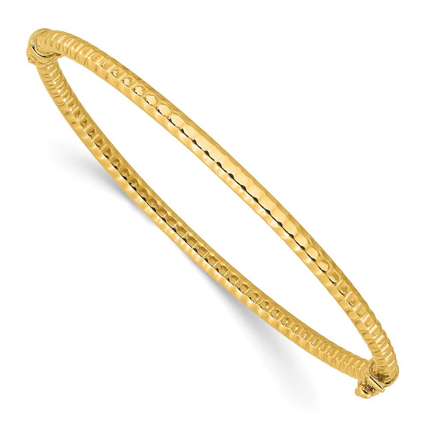 14K Polished and Textured Hinged Oval Bangle Bracelet