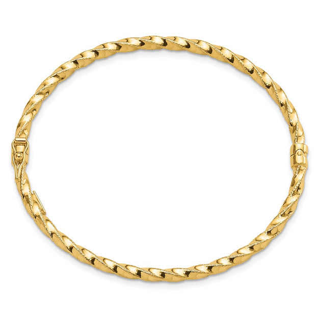 14k Polished Twisted Hinged Oval Bangle Bracelet