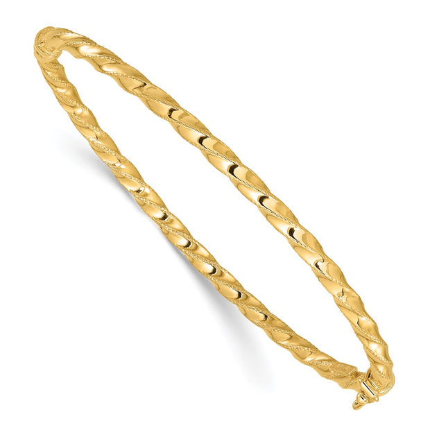 14k Polished Twisted Hinged Oval Bangle Bracelet