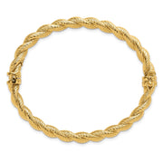 14K Polished and Textured Twisted Hinged Oval Bangle Bracelet