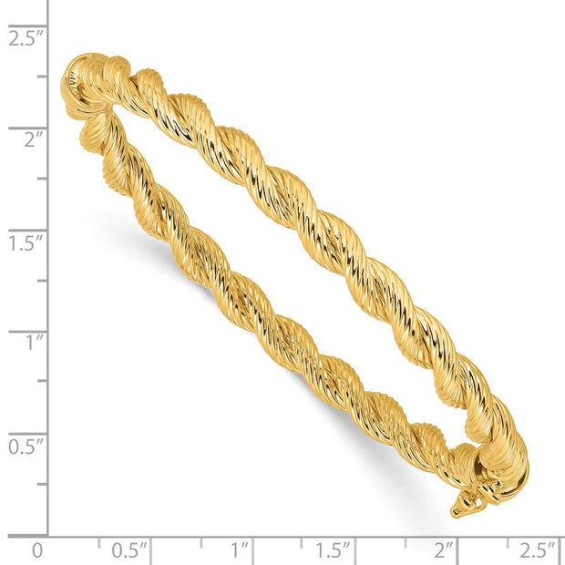 14K Polished and Textured Twisted Hinged Oval Bangle Bracelet
