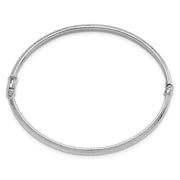 14K White Gold Diamond-cut and Laser-cut Hinged Oval Bangle Bracelet