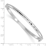 14K White Gold Diamond-cut and Laser-cut Hinged Oval Bangle Bracelet