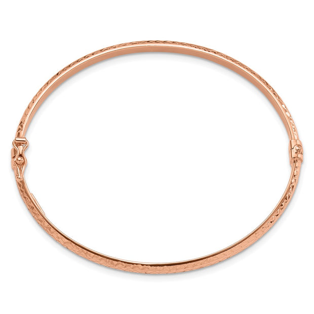 14K Rose Gold Polished Diamond-cut Hinged Oval Bangle Bracelet
