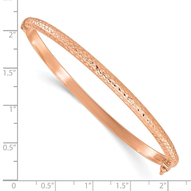 14K Rose Gold Polished Diamond-cut Hinged Oval Bangle Bracelet