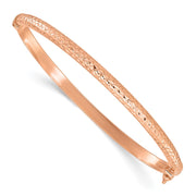 14K Rose Gold Polished Diamond-cut Hinged Oval Bangle Bracelet