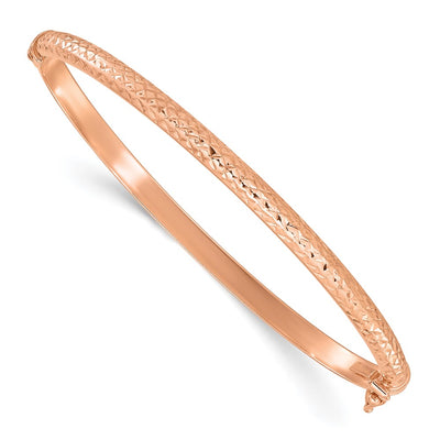 14K Rose Gold Polished Diamond-cut Hinged Oval Bangle Bracelet
