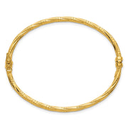 14K Polished and Textured Twisted Hinged Oval Bangle Bracelet