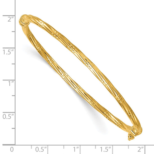 14K Polished and Textured Twisted Hinged Oval Bangle Bracelet