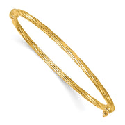 14K Polished and Textured Twisted Hinged Oval Bangle Bracelet