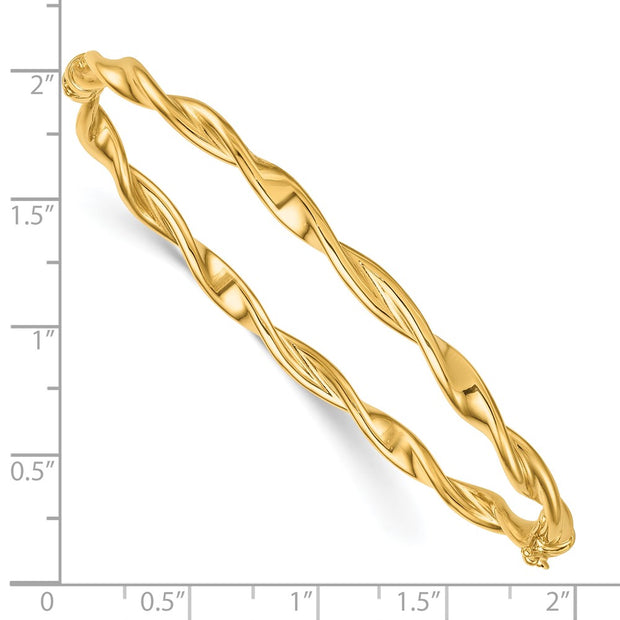 14K Polished and Twisted Hinged Oval Bangle Bracelet