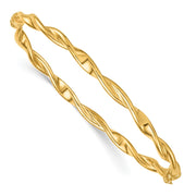 14K Polished and Twisted Hinged Oval Bangle Bracelet