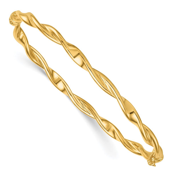14K Polished and Twisted Hinged Oval Bangle Bracelet