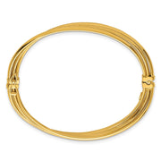 14K Polished and Textured Three-Row Twisted Hinged Oval Bangle Bracelet