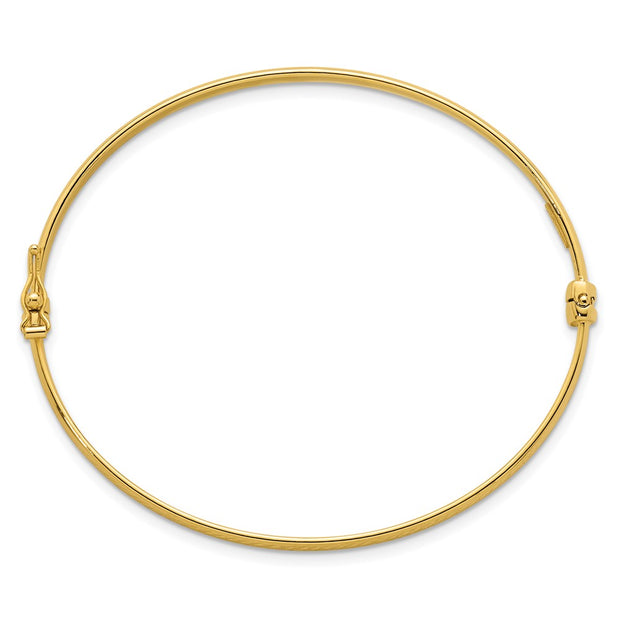 14k Polished and Diamond-cut Hinged Oval Bangle Bracelet
