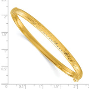 14k Polished and Diamond-cut Hinged Oval Bangle Bracelet