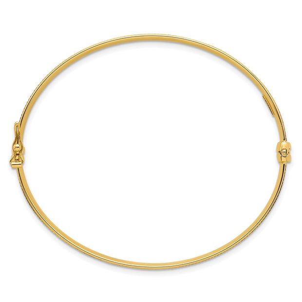 14k Polished Brushed and Textured Hinged Oval Bangle Bracelet