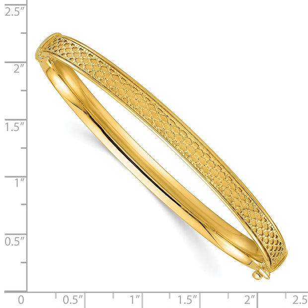 14k Polished Brushed and Textured Hinged Oval Bangle Bracelet