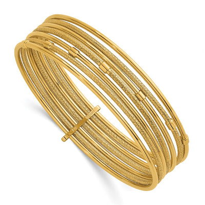 14K Polished and Textured Beaded 7-Strand Slip-On Round Bangle Bracelet