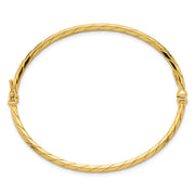 14k Polished and Diamond-cut Twisted Hinged Oval Bangle Bracelet