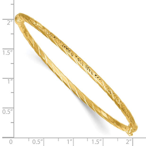 14k Polished and Diamond-cut Twisted Hinged Oval Bangle Bracelet