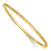 14k Polished and Diamond-cut Twisted Hinged Oval Bangle Bracelet