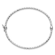 14k White Gold Polished Diamond-cut Hinged Oval Bangle Bracelet