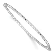 14k White Gold Polished Diamond-cut Hinged Oval Bangle Bracelet