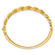 14k Polished Twisted Textured Hinged Oval Bangle Bracelet