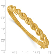14k Polished Twisted Textured Hinged Oval Bangle Bracelet