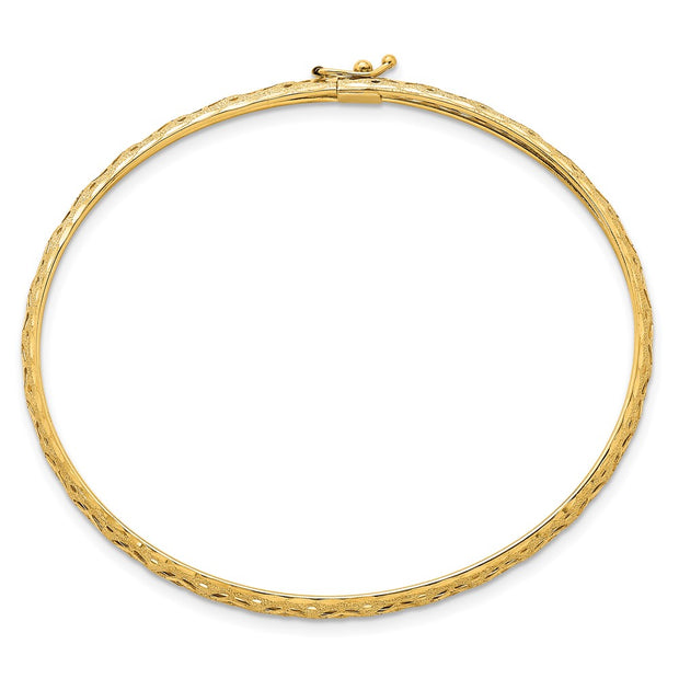 14k Polished Laser and Diamond-cut Fancy Pierced Design Flexible Oval Bangle Bracelet