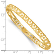 14k Polished Laser and Diamond-cut Fancy Pierced Design Flexible Oval Bangle Bracelet