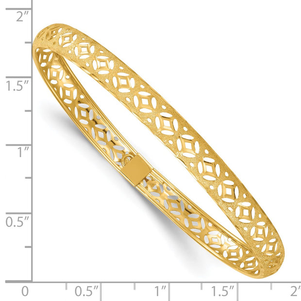 14k Polished Laser and Diamond-cut Fancy Pierced Design Flexible Oval Bangle Bracelet