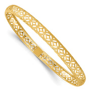 14k Polished Laser and Diamond-cut Fancy Pierced Design Flexible Oval Bangle Bracelet