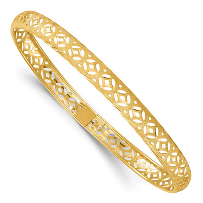 14k Polished Laser and Diamond-cut Fancy Pierced Design Flexible Oval Bangle Bracelet