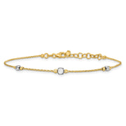 14K Two-Tone Polished Diamond-cut Round and Square Beaded Bracelet with Extension