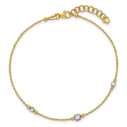 14K Two-Tone Polished Diamond-cut Round and Square Beaded Bracelet with Extension