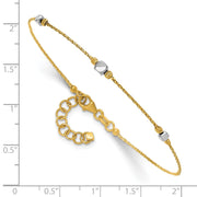 14K Two-Tone Polished Diamond-cut Round and Square Beaded Bracelet with Extension