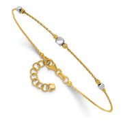 14K Two-Tone Polished Diamond-cut Round and Square Beaded Bracelet with Extension