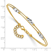 14K Two-Tone Polished Diamond-cut Double Strand Beaded Bracelet with Extension
