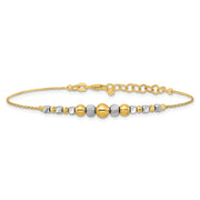 14K Two-Tone Polished Diamond-cut Round and Square Beaded Bracelet with Extension