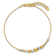 14K Two-Tone Polished Diamond-cut Round and Square Beaded Bracelet with Extension