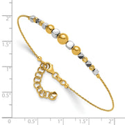 14K Two-Tone Polished Diamond-cut Round and Square Beaded Bracelet with Extension
