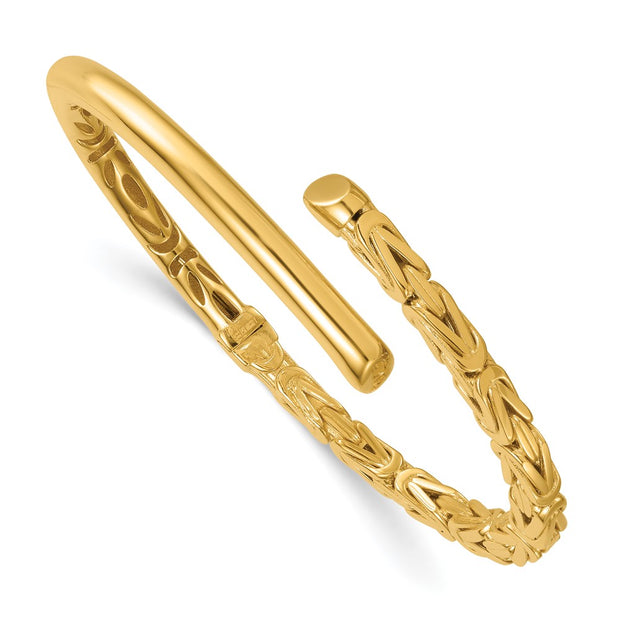 14k Polished Fancy Byzantine Hinged Oval Cuff Bangle Bracelet