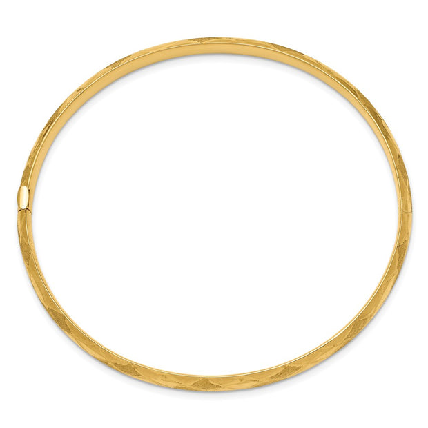 14k 3/16 Diamond-cut Fancy Hinged Oval Bangle Bracelet